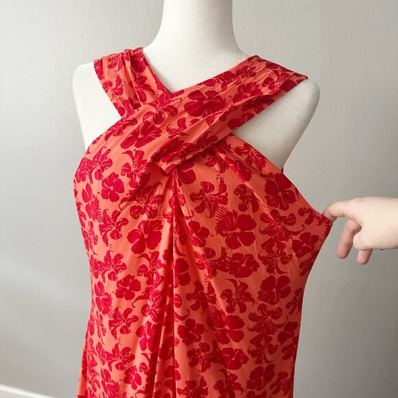 Soft Surroundings Red Floral Criss Cross Halter Maxi Dress women's size large - Picture 3 of 13